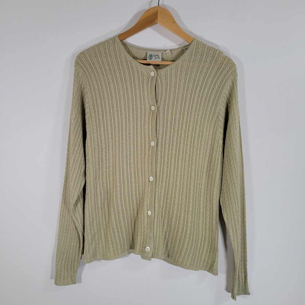 BOBBY JONES Light Green Silk Cardigan Sweater Size L Delicate Cable Knit